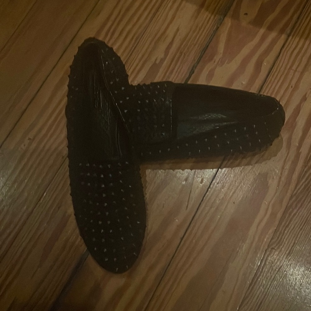 Matiko Black Leather Studded Flat
